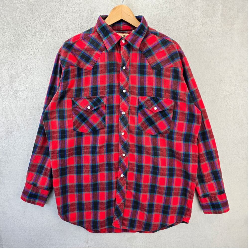 Vintage Big Mac Flannel Shirt Mens LT Large Red Plaid Button Down Workwear